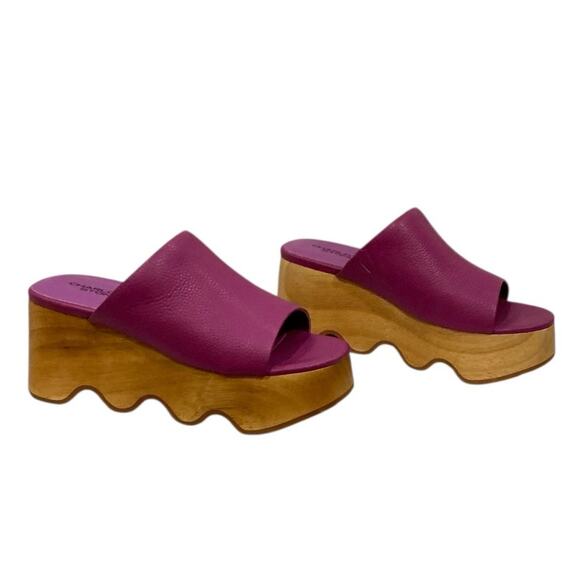 Charlotte Stone Truman Platform Mule Clog Leather Magenta Wood Sole Size 8 - Picture 6 of 13